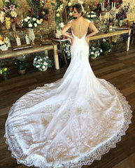 Charming Long Mermaid Sweetheart Lace Wedding Dress with Cap Sleeves