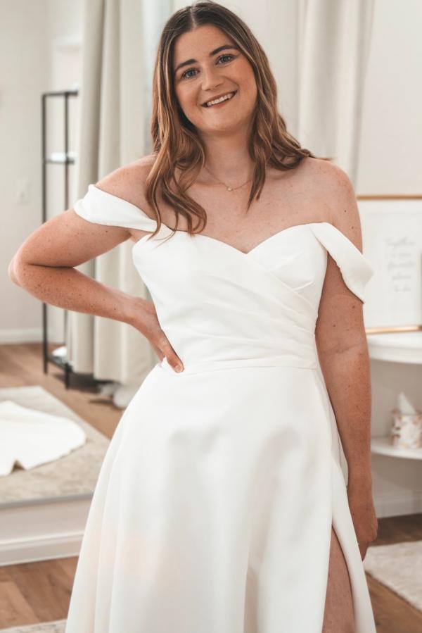 Plus Size Split Front Open Back Off The Shoulder Long A-Line Wedding Dress