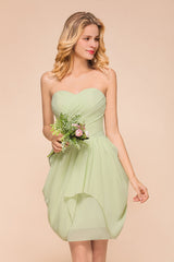 Classy Light Green Strapless A-line Knee-length Chiffon Bridesmaid Dress With Ruched