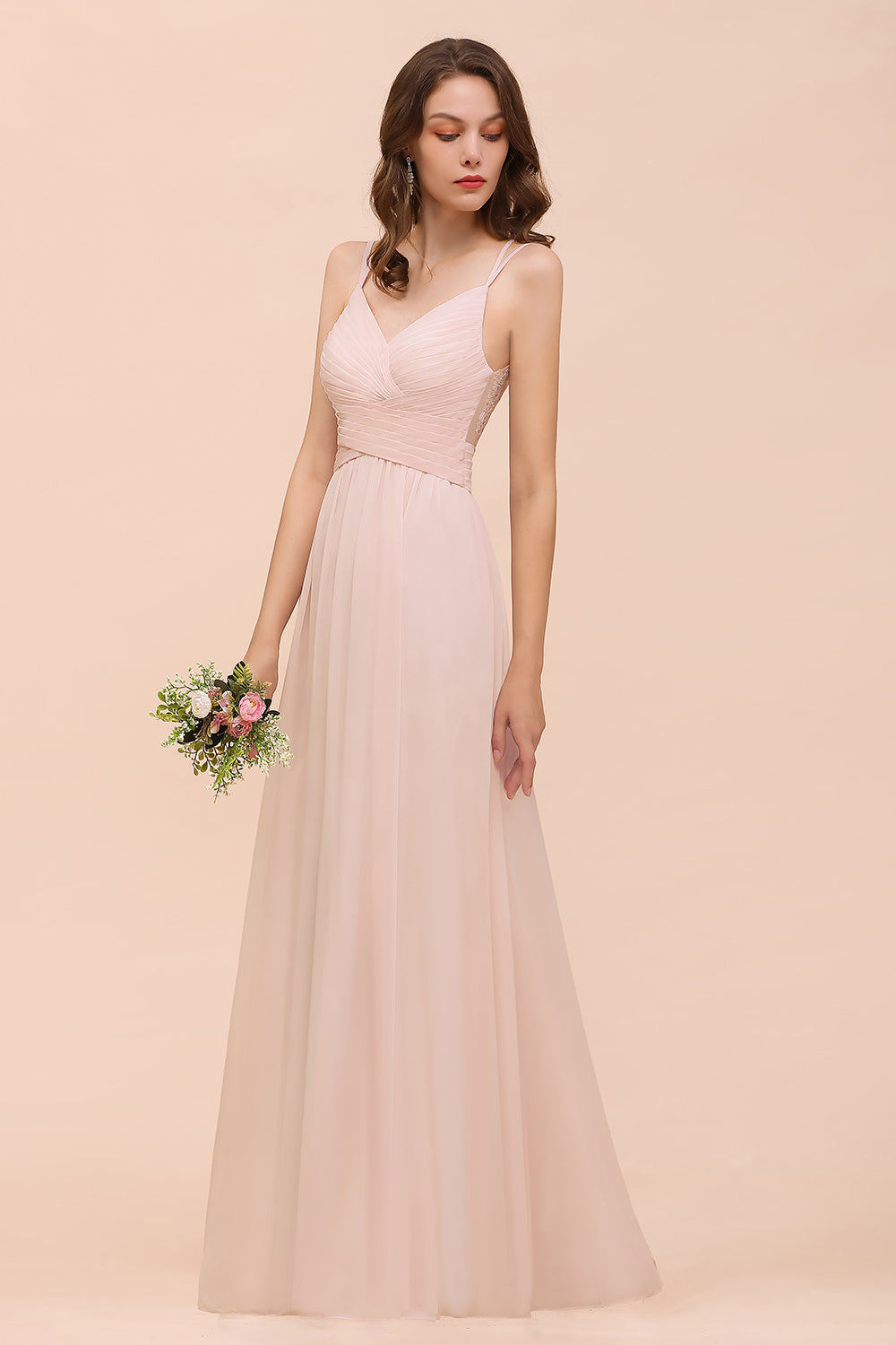 Gorgeous Long A-line Sweetheart Spaghetti Straps Chiffon Backless Bridesmaid Dress