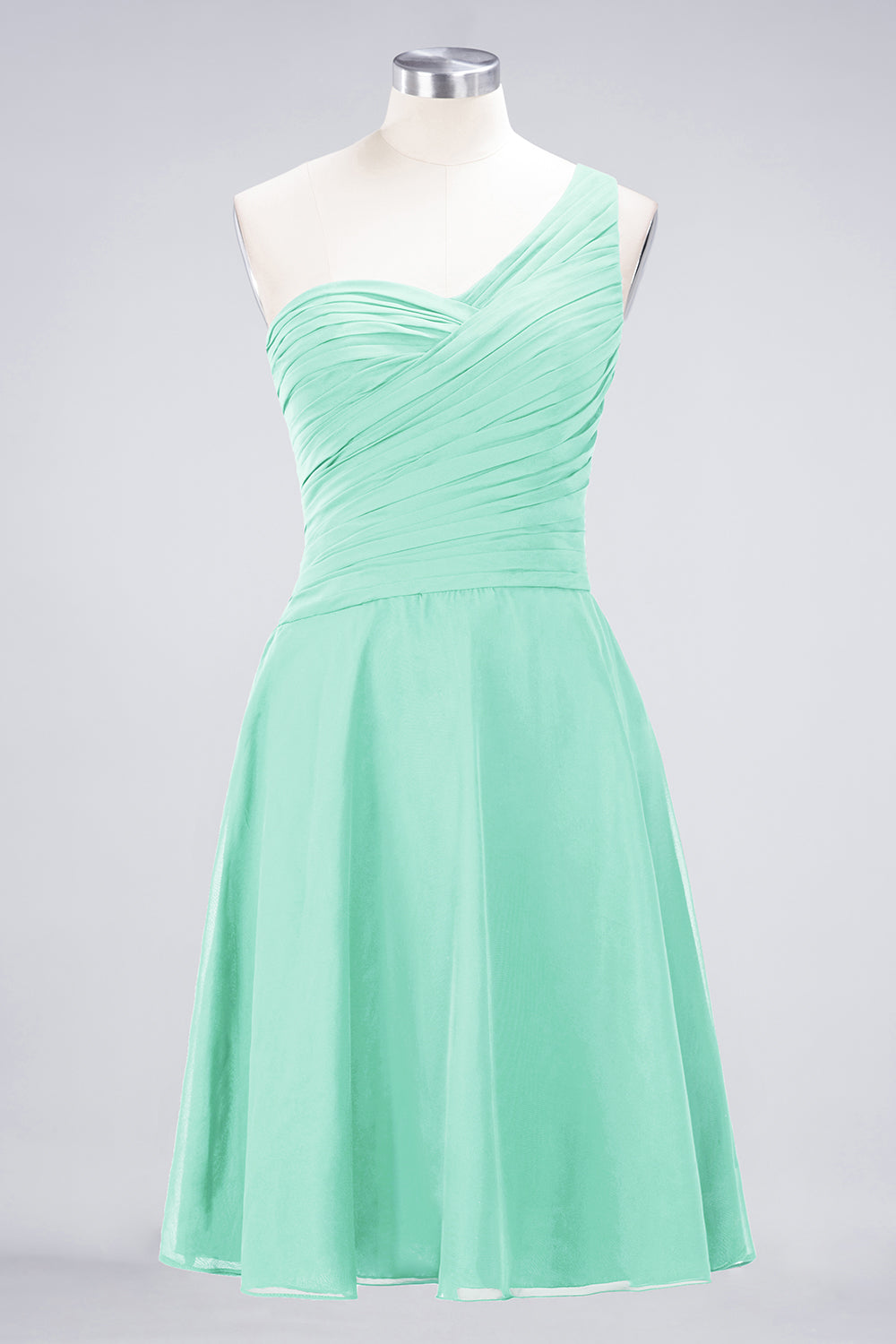 A-Line Chiffon One Shoulder Sweetheart Sleeveless Knee-Length Bridesmaid Dress with Ruffles