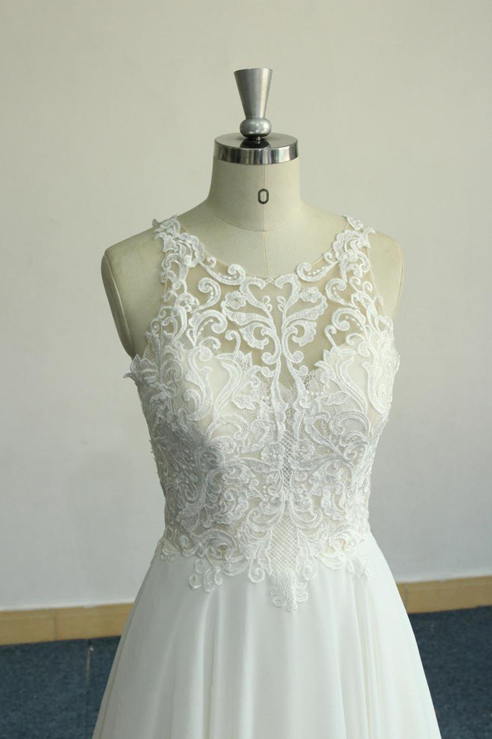 Amazing Long Appliques Lace Chiffon A-line Wedding Dress