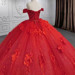 Gorgeous Red Long Ball Gown Off the Shoulder Tulle Lace Wedding Dresses
