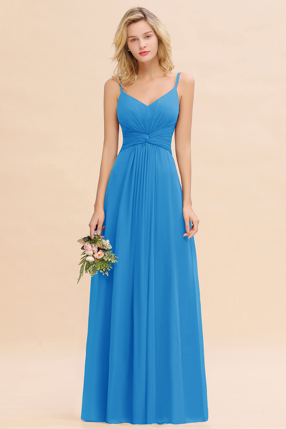 Elegant A-line Ruffles Spaghetti Straps Bridesmaid Dress