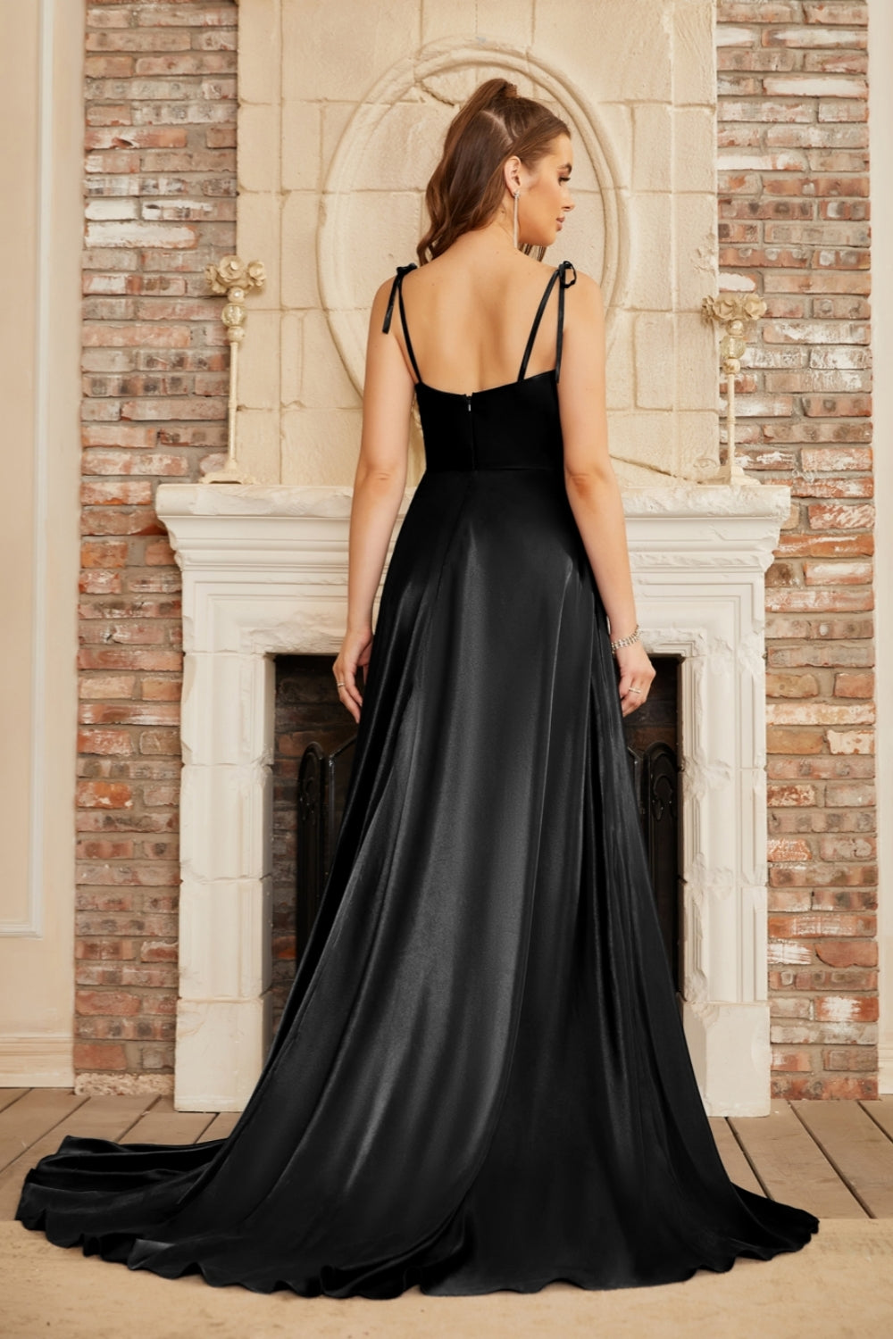 Elegant Long A-line Satin Backless Formal Prom Dresses with Slit