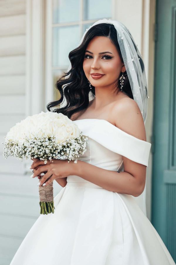 Beautiful Long A-line Off the Shoulder Satin Wedding Dresses