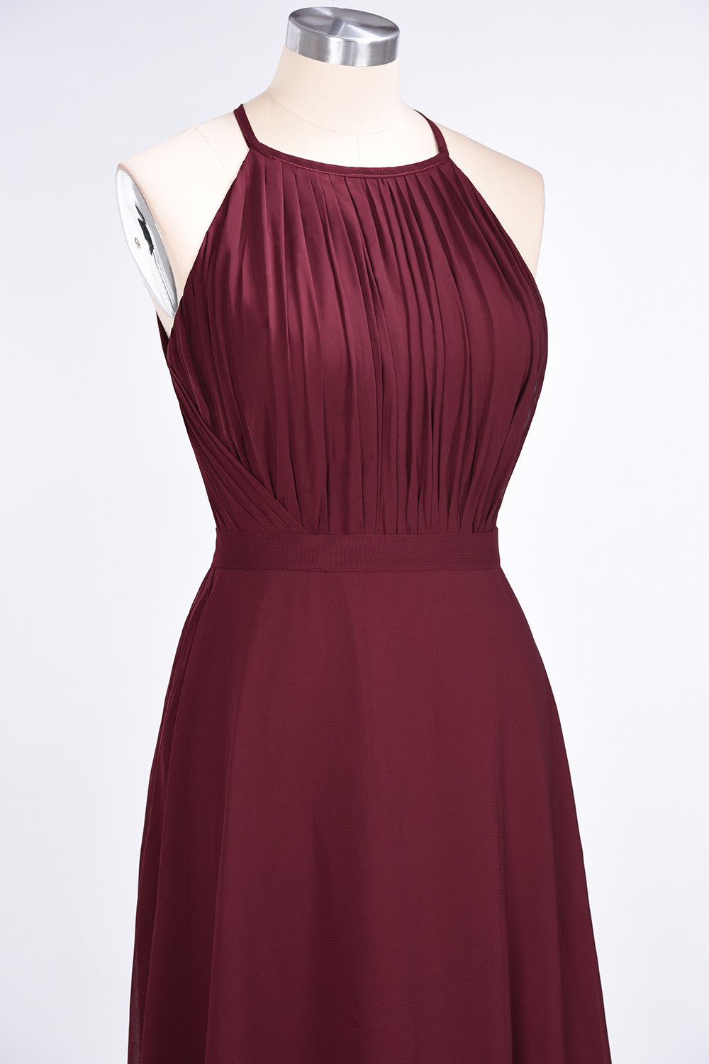 A-Line Chiffon Jewel Sleeveless Floor Length Bridesmaid Dress with Ruffles