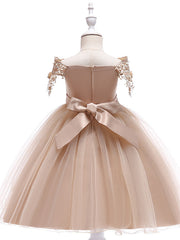 Ball Gown Off the Shoulder Knee Length Tulle Flower Girl Dresses