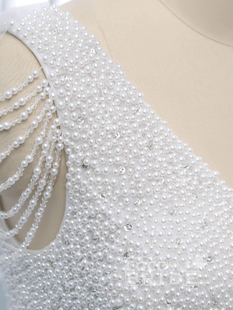 Beautiful Long A-line V-neck Tulle Beads Wedding Dresses with Sleeves
