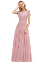 Burgundy Long A-line Chiffon Lace Formal Evening Dresses with Sleeves
