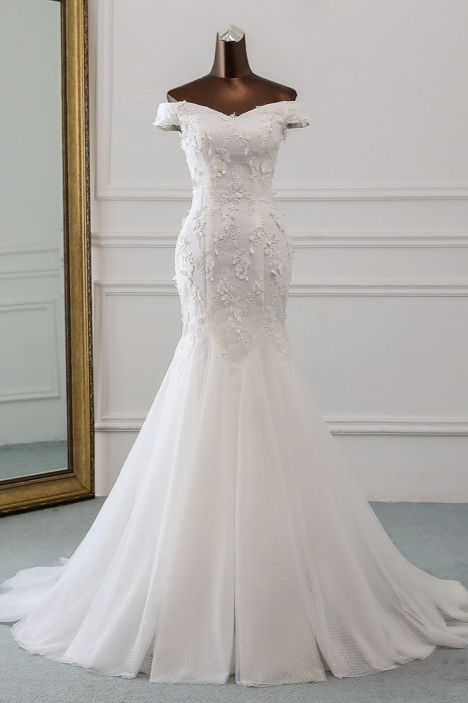 Gorgeous Long Tulle Off the shoulder Mermaid Lace-up Wedding Dress