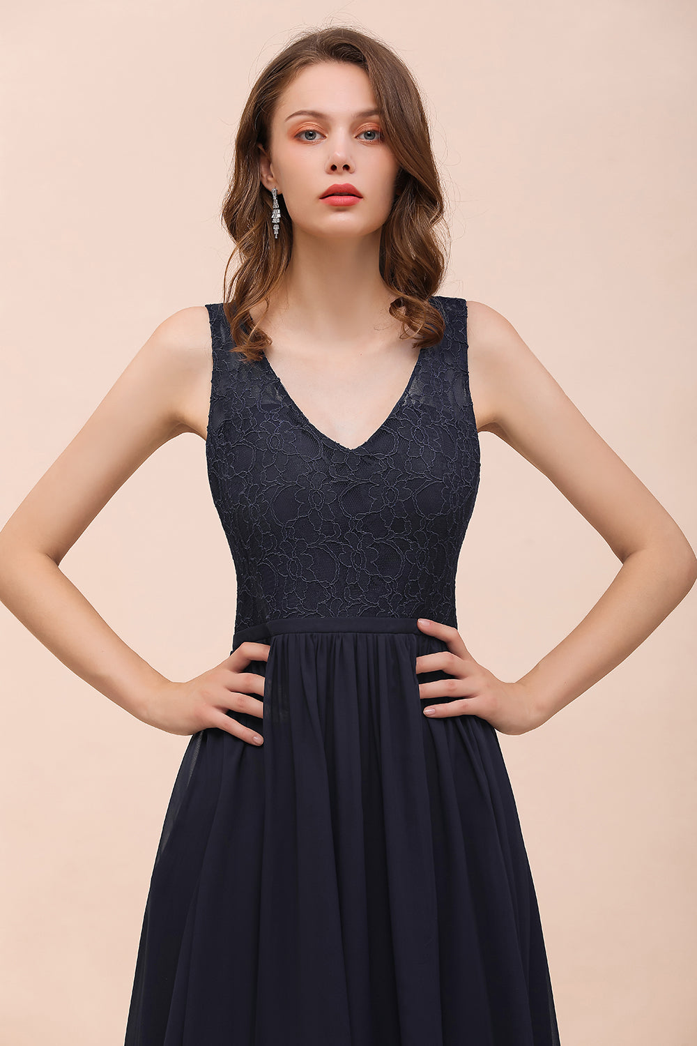 Elegant V-neck Wide Straps A-line Floor Length Chiffon Bridesmaid Dress With Ruched