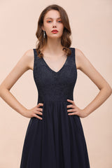 Elegant V-neck Wide Straps A-line Floor Length Chiffon Bridesmaid Dress With Ruched