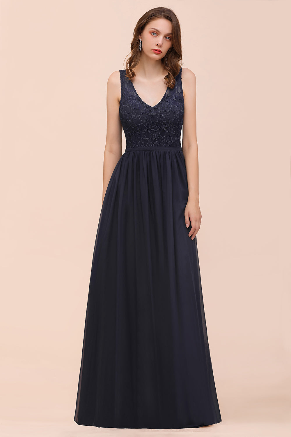 Elegant V-neck Wide Straps A-line Floor Length Chiffon Bridesmaid Dress With Ruched