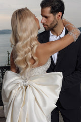 Elegant Glitter Long Mermaid Sweetheart Satin Lace Wedding Dresses
