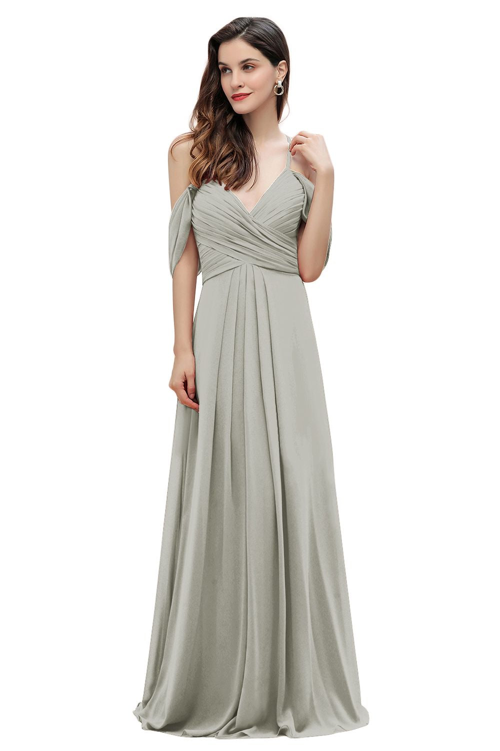Off the Shoulder A-Line V-neck Chiffon Bridesmaid Dress Floor length Wedding Party Dress