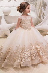 Long Scoop Neck Sleeveless Ball Gown Lace Flower Girl Dress
