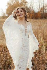 Elegant Mermaid Long Sleeves Floor Length Lace Wedding Dresses