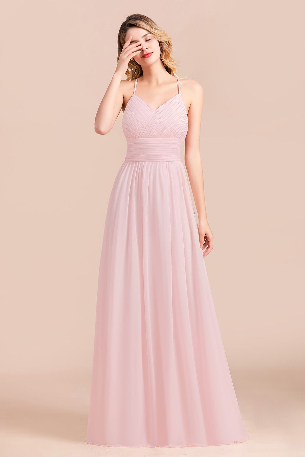 Vintage Spaghetti Straps Chiffon Bridesmaid Dress A-Line V-neck Evening Dress