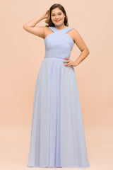 Long A-line Halter Lavender Chiffon Plus Size Wedding Guest Dress with Ruffle