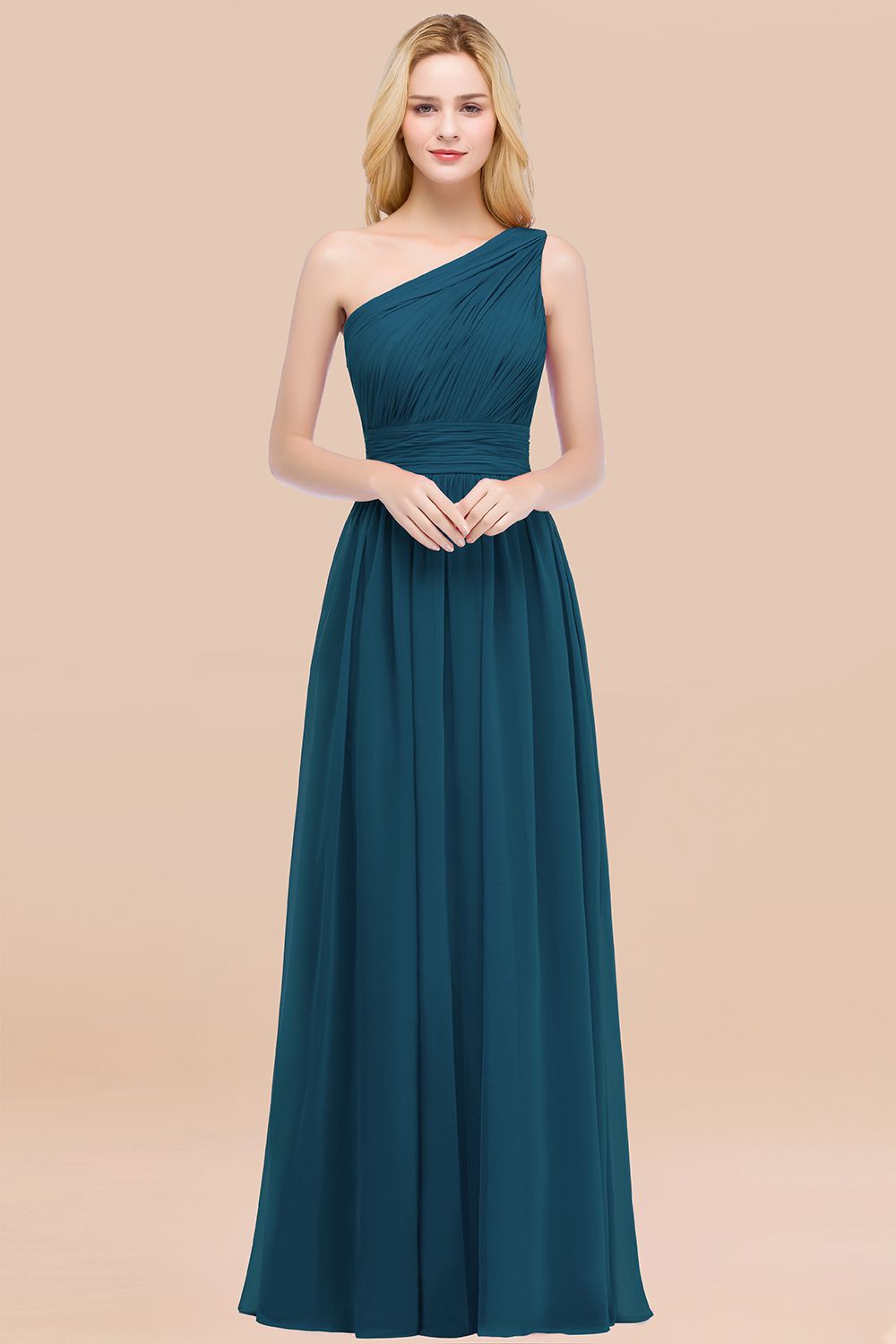 Elegant A-Line Chiffon One Shoulder Sleeveless Ruffles Floor Length Bridesmaid Dresses