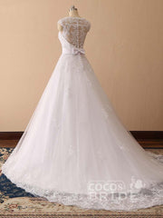 Elegant Long Cap Sleeves Lace Ball Gown Wedding Dresses