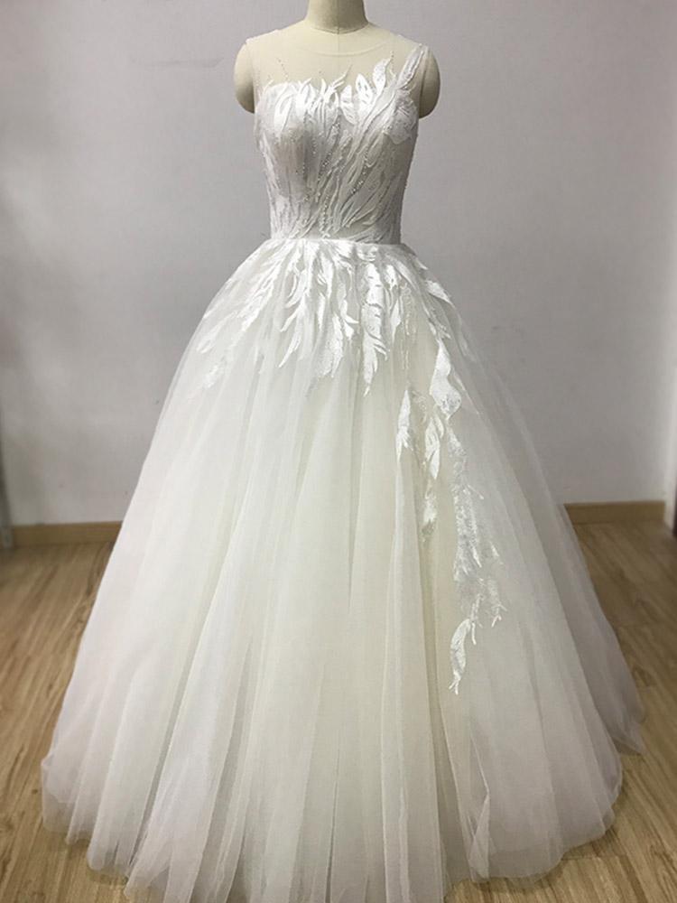 Elegant Long Lace A-Line Tulle Wedding Dresses