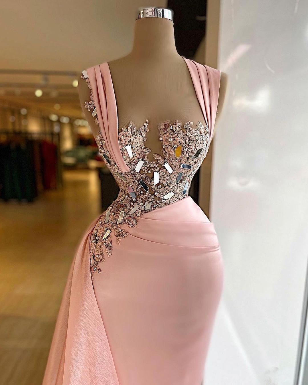 Simple Long Mermaid Wide Straps Ruffles Prom Dress with Beading