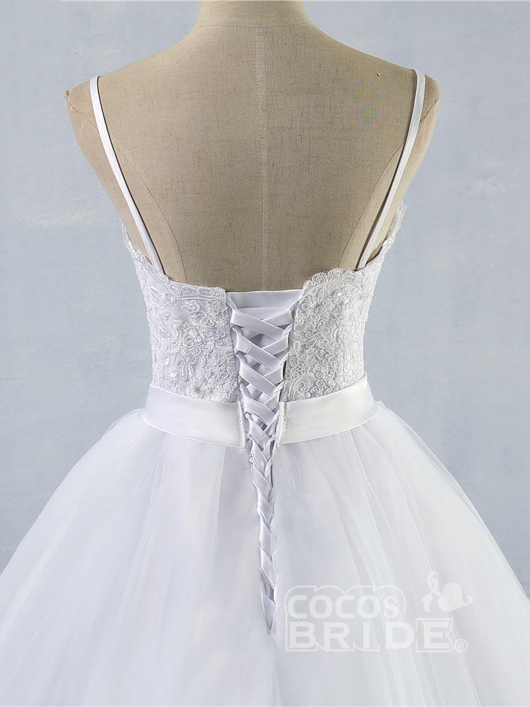Elegant Long A-line Sweetheart Spaghetti Strap Lace Tulle Wedding Dresses