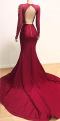 V-neck Long Sleeves Lace Appliques Split Mermaid Prom Dresses