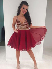 A-Line Chiffon Beading Spaghetti Straps Mini Homecoming Dress