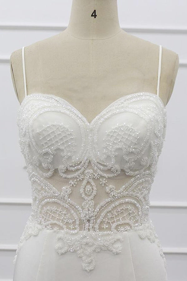 Chic Long Sweetheart Spaghetti Strap Beading Mermaid Wedding Dress