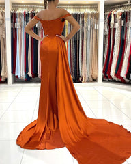 Stunning Long Mermaid Off the Shoulder Satin Prom Dress with Slit