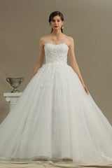 Gergrous Long Off The Shoulder Appliques Sweetheart Ball Gown Wedding Dresses