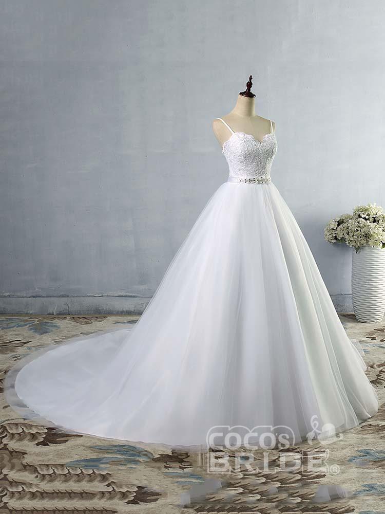 Elegant Long A-line Sweetheart Spaghetti Strap Lace Tulle Wedding Dresses