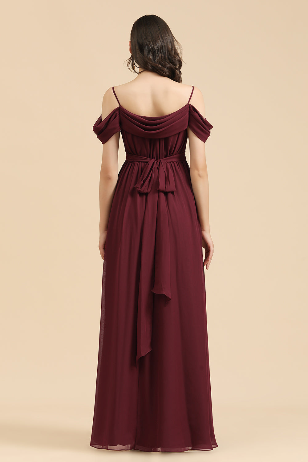 Long A-line Off the Shoulder Chiffon Bridesmaid Dress with Slit Burgundy Evening Maxi Dress