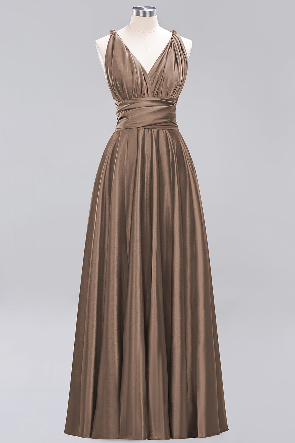 Simple A-Line V-Neck Sleeveless Ruffles Floor Length Bridesmaid Dress