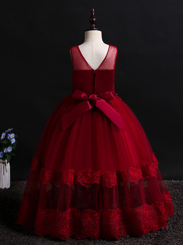 Long Princess Floor Length Sleeveless Jewel Neck Flower Girl Dresses