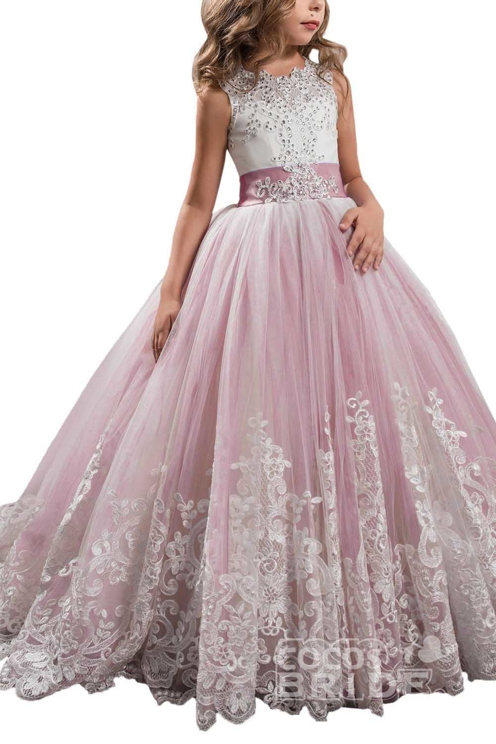 Long Scoop Neck Sleeveless Ball Gown Flower Girl Dress