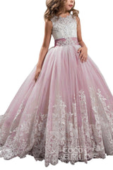 Long Scoop Neck Sleeveless Ball Gown Flower Girl Dress