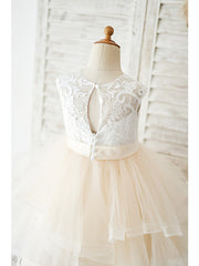 Short Ball Gown Sleeveless Jewel Neck Knee Length Birthday Flower Girl Dresses