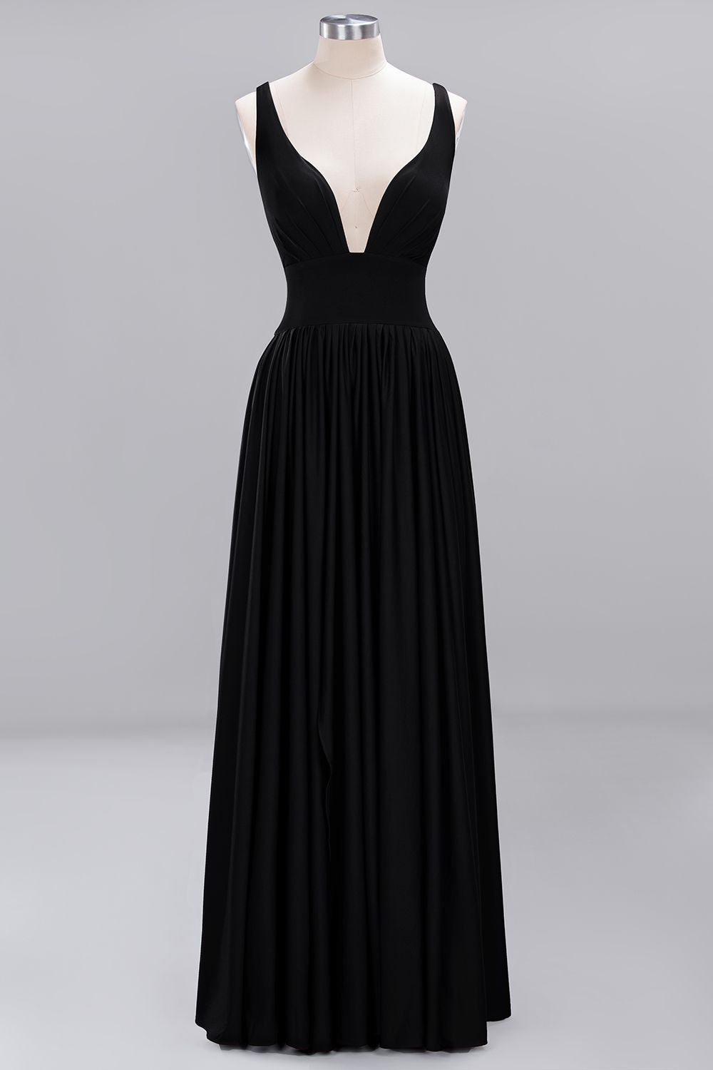 A-Line V-Neck Sleeveless Long Ruffles Bridesmaid Dress