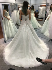 Shinny Long A-line Beaded Sweetheart Tulle Wedding Dress