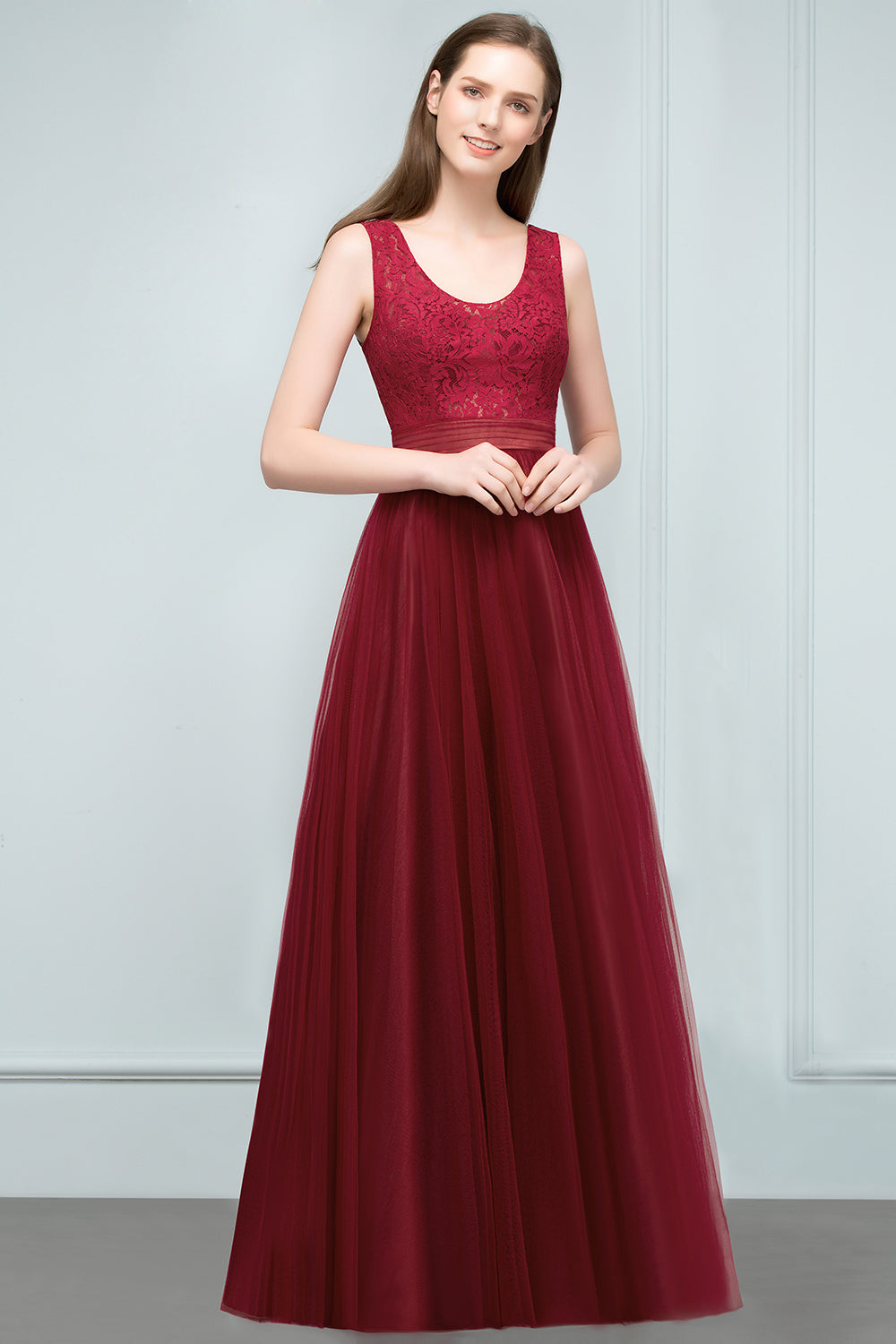 Elegant Long Straps Tulle Lace A-line Evening Formal Dress