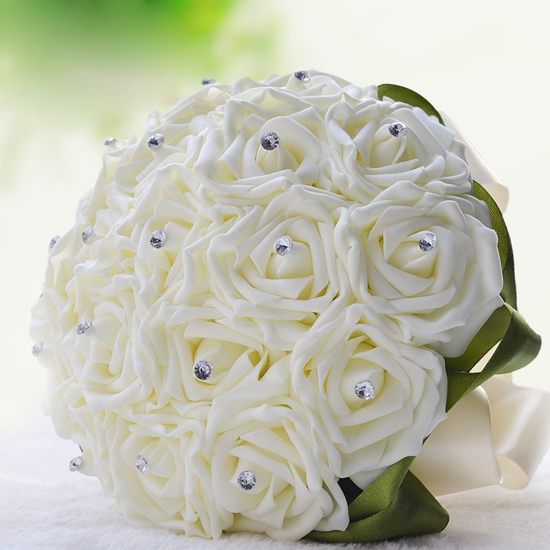Silk Beading Rose Bouquet with Colorful Ribbons