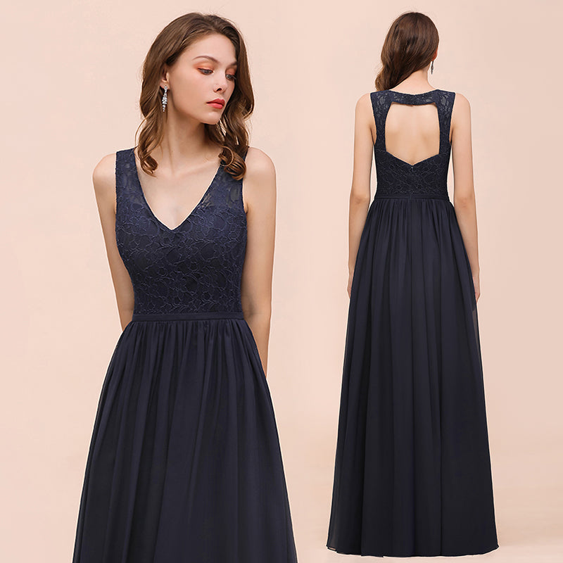 Elegant V-neck Wide Straps A-line Floor Length Chiffon Bridesmaid Dress With Ruched