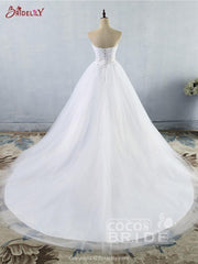 Gorgeous Long Strapless Ball Gown Tulle White Wedding Dresses