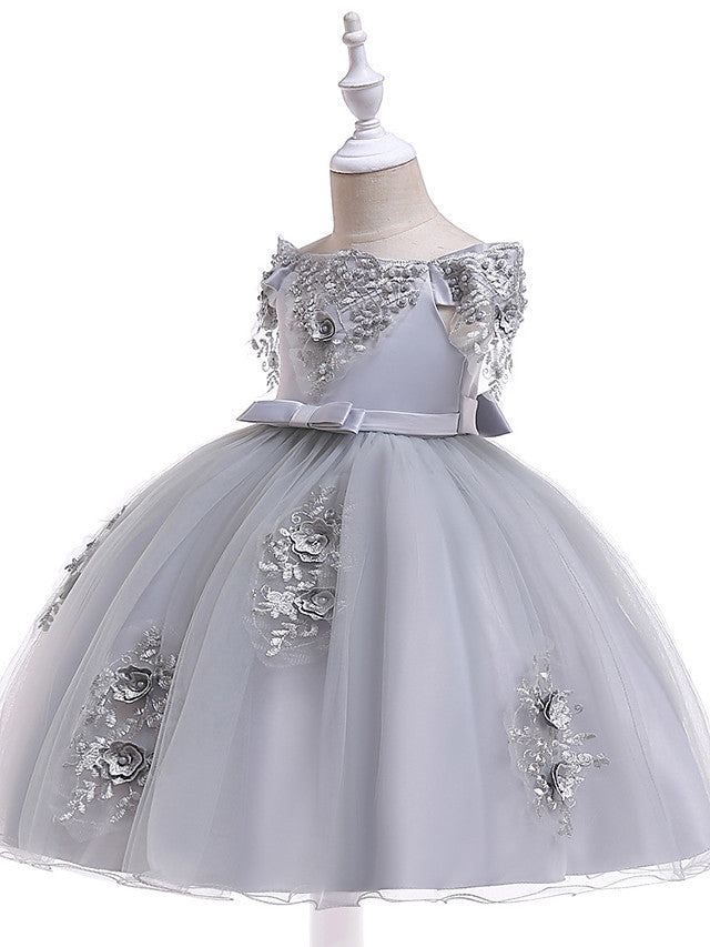 Ball Gown Off the Shoulder Knee Length Tulle Flower Girl Dresses