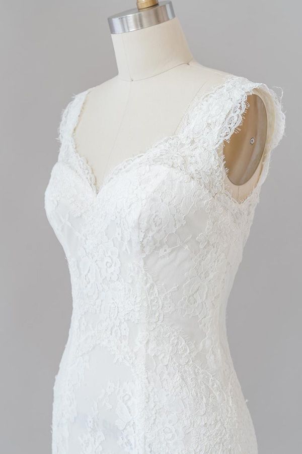 Elegant Long Sweetheart Lace Mermaid White Wedding Dress