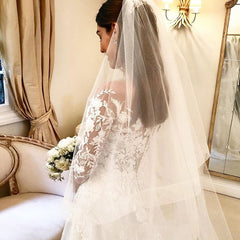 Long A Line Tulle Floral Lace Appliques Wedding Dresses With Sleeves
